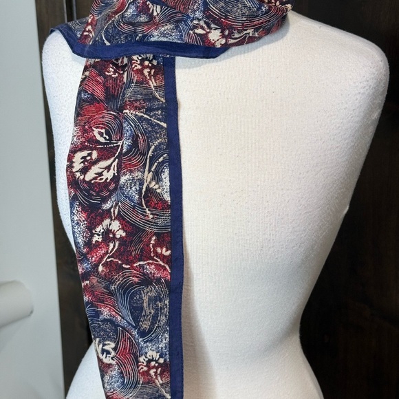 Vintage Jacqueline Ferrar Red and Blue 100% Silk Patterned Scarf - Picture 1 of 6